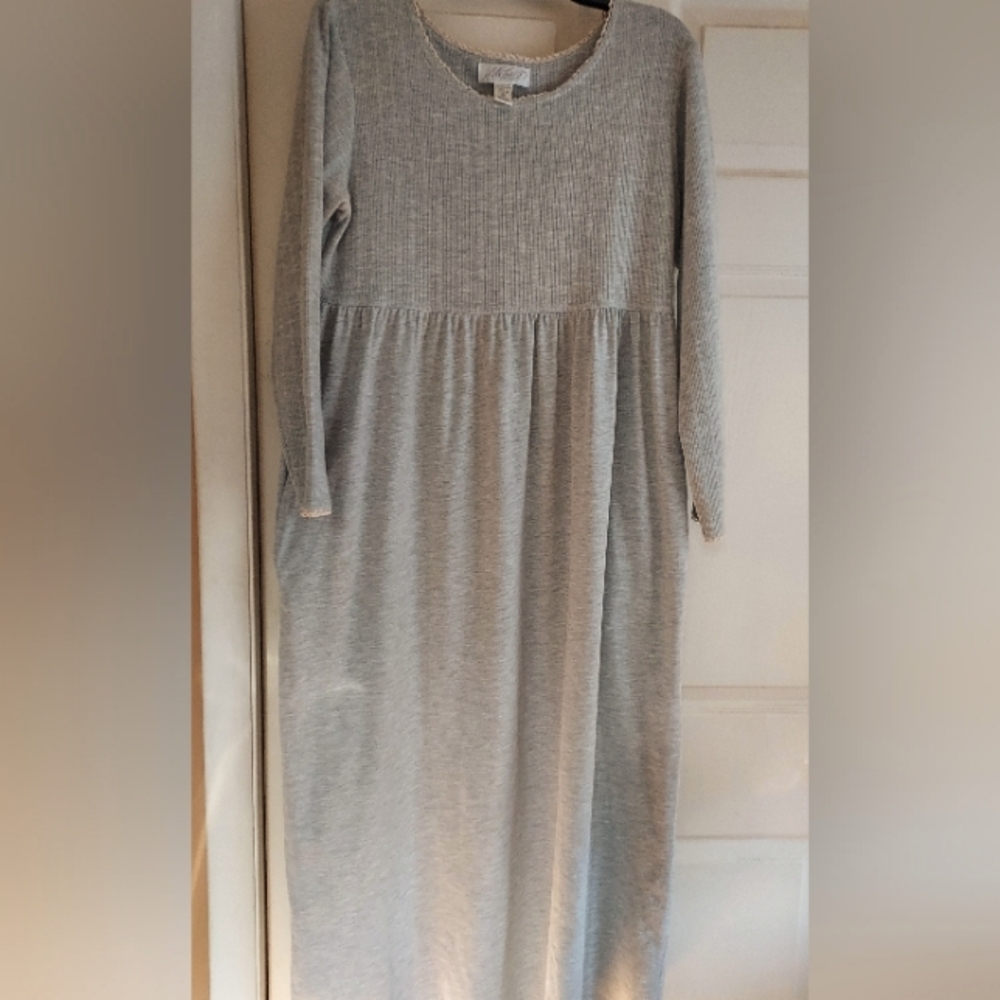 Vintage Lord Taylor Granny Peasant Maxi Gray Knit Modest Prairie M Lagenlook